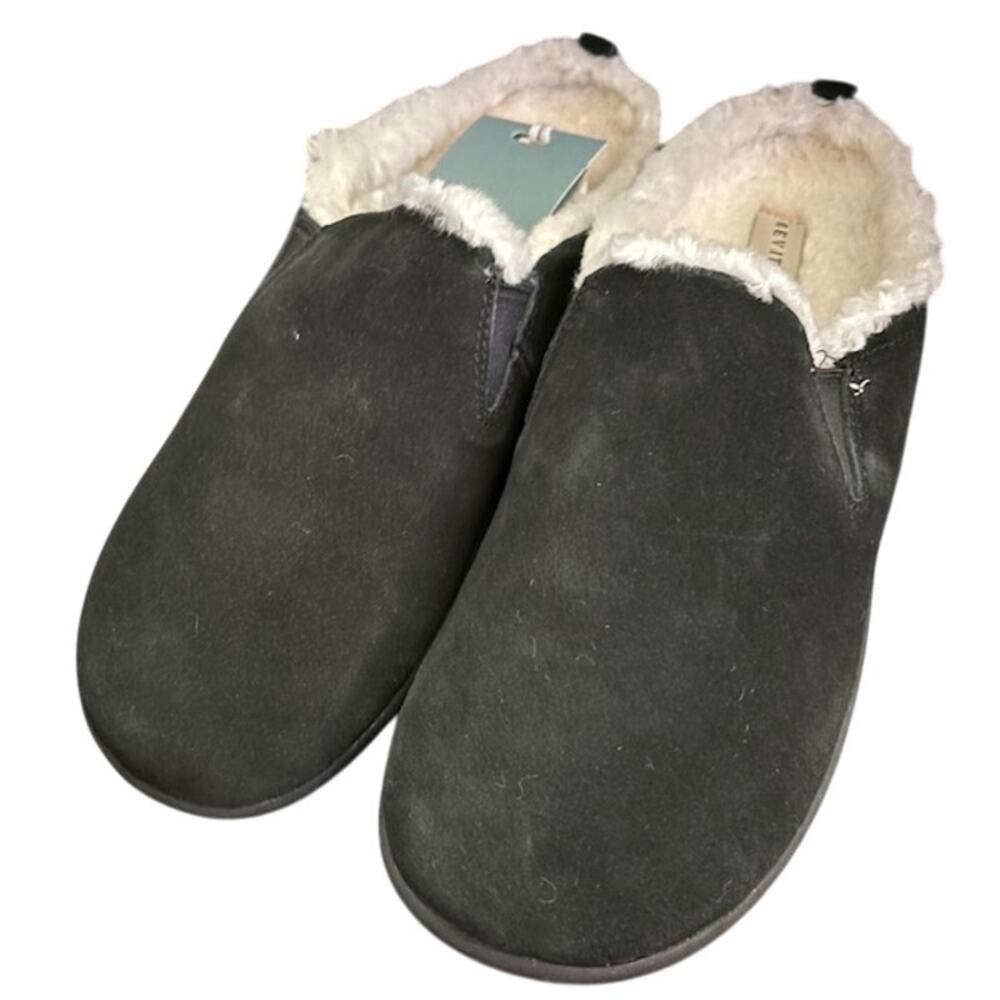 NIB Men's Dundee Suede Slipper, Size 8D, Black Sherpa Plush Revitalign